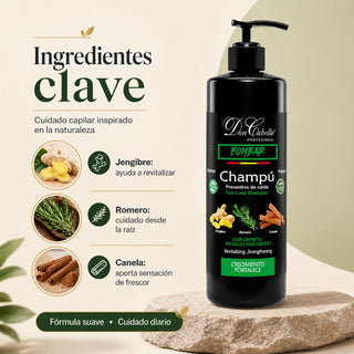 Don Cabello Champu Sin  Parabenos Anti-Caída con Romero, Canela y Jengibre 1000 ML