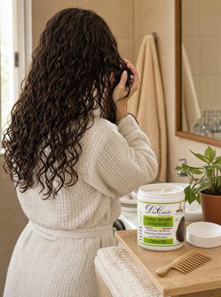 Activador de Rizos Crema Don Cabello aplicado en cabello rizado húmedo, rutina en casa