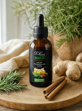 Loción capilar anticaída Bombar Don Cabello con romero, canela y jengibre naturales