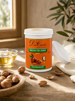 Mascarilla capilar con aceite de argán Don Cabello junto a nueces y aceite de argán naturales