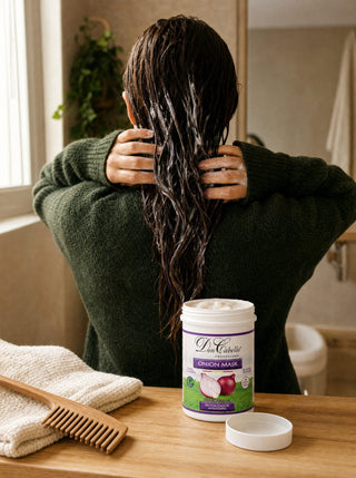 Mascarilla capilar de cebolla roja con argán Don Cabello aplicada en el cabello