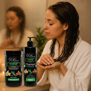 Don Cabello Pack Fortalecedor – Champú + Mascarilla Bombar con Romero, Jengibre y Canela (2x1000ml)