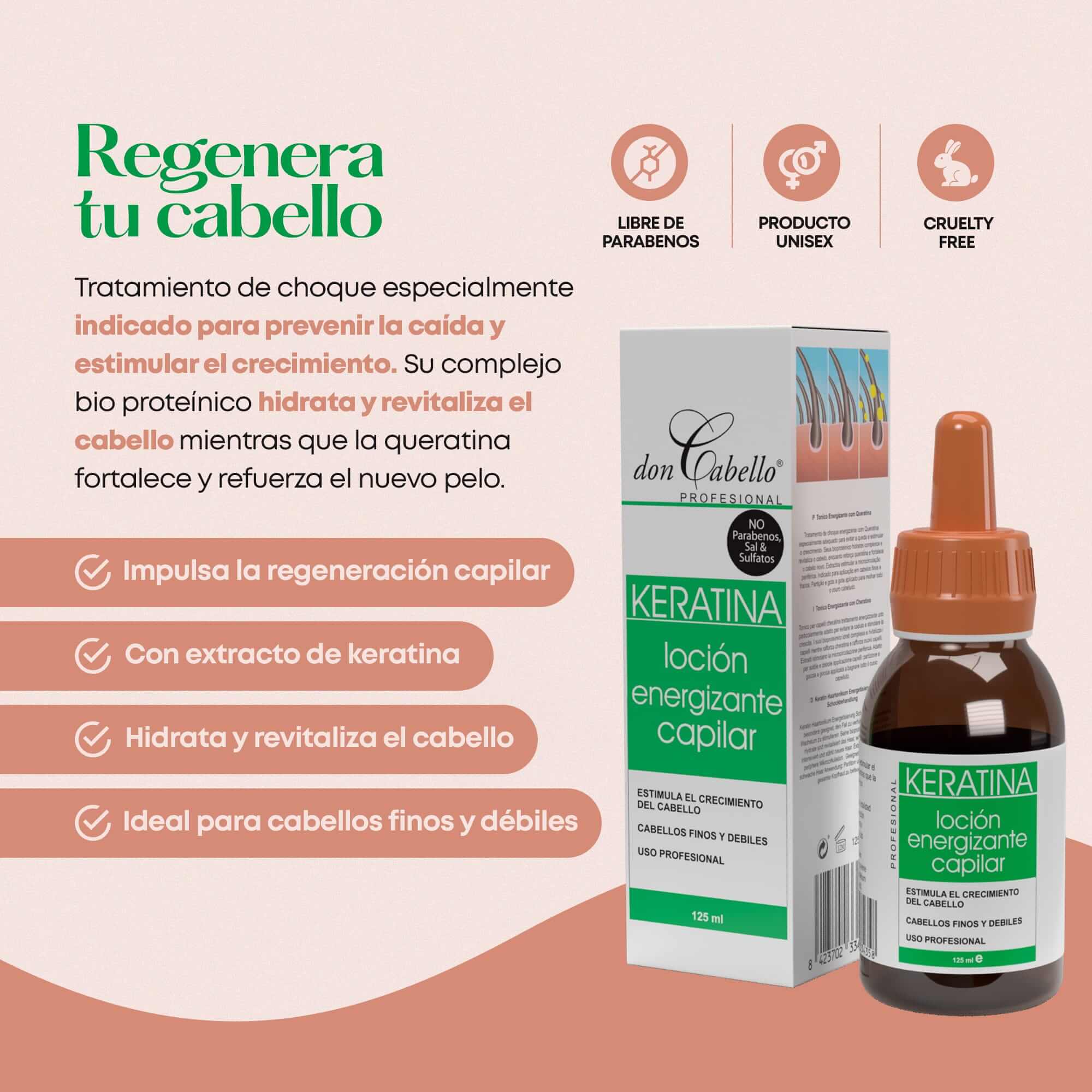 Don Cabello Loción regenerador capilar, Tónico crecimiento del cabello 125 ml